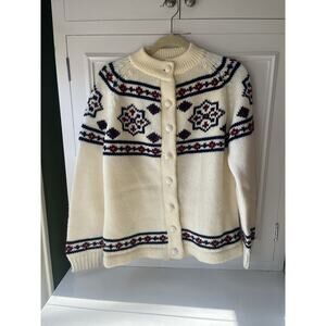 Vtg Paul Harris Snowflake Cardigan Sweater Medium 80s 90s Fair Isle Burgundy M/L